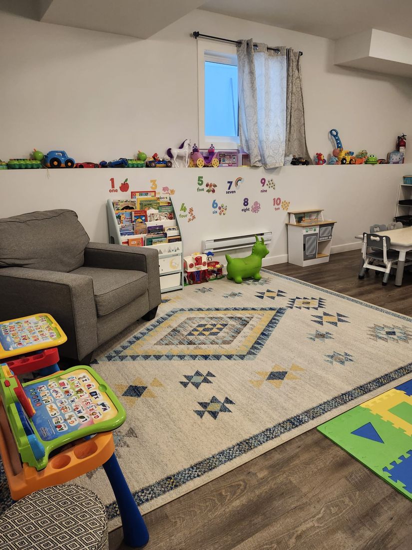 Indoor study and play area with cozy seating